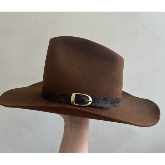 Vintage The Round Up 5X Beaver 5 XXXXX Brand Cowboy Hat Brown Buckle Western - Picture 1 of 9
